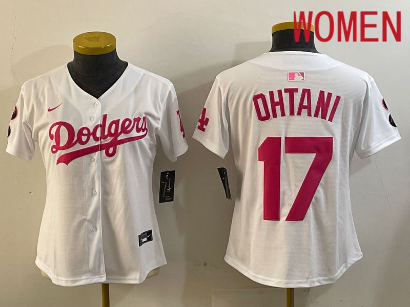 Women Los Angeles Dodgers 17 Ohtani White pink Game 2024 Nike MLB Jersey style 5